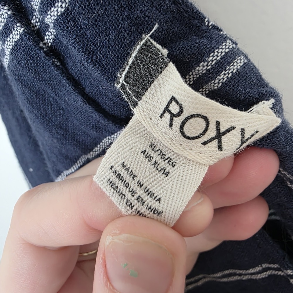 Roxy Blue White Striped Tell Me Ok High Waist Linen Wide Leg Cropped Pants XL - Picture 5 of 11